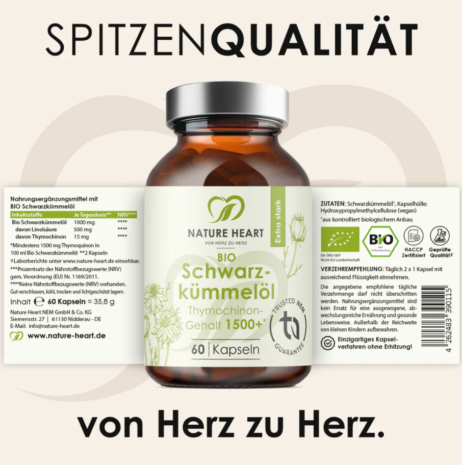 BIO Schwarzkümmelöl 1500+ von Nature Heart